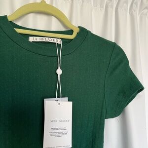 NWT LA Relaxed Fitted Pointelle Organic Cotton Green Women's Top